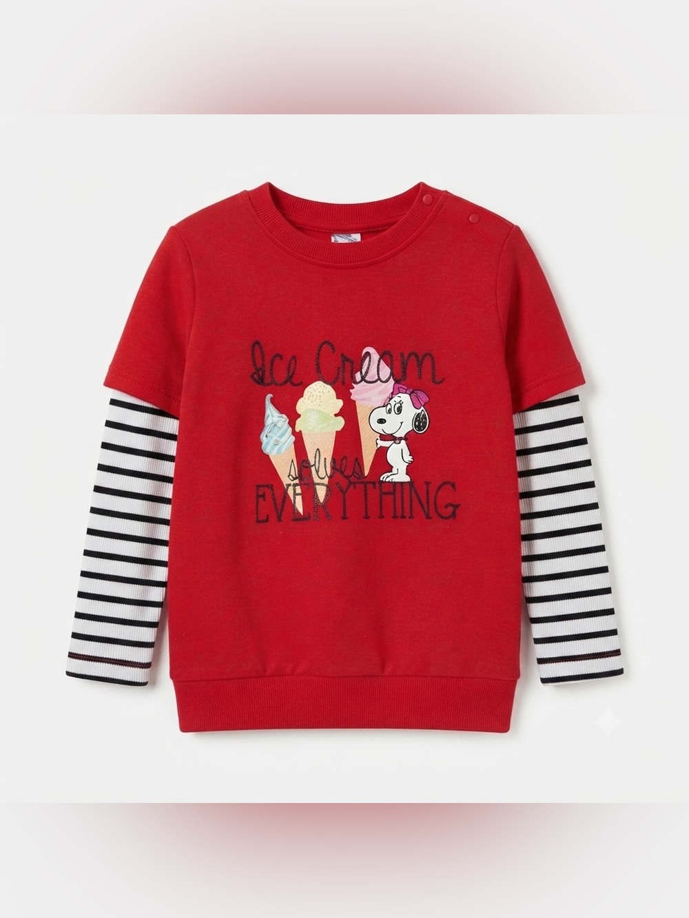Mayoral Snoopy Ice Cream Graphic Layered Look Sweatshirt